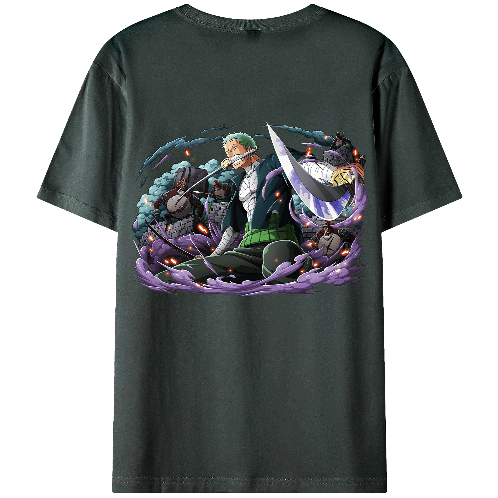 ワンピース ロロノア・ゾロ ONE PIECE Roronoa Zoro 綿100％ メンズ半袖Tシャツ（バックプリント） 通気性